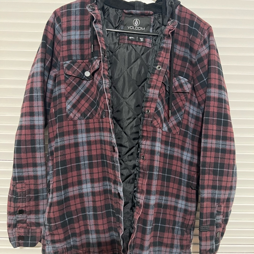Volcom Men's Maroon Black Plaid Ski Snow Jacket